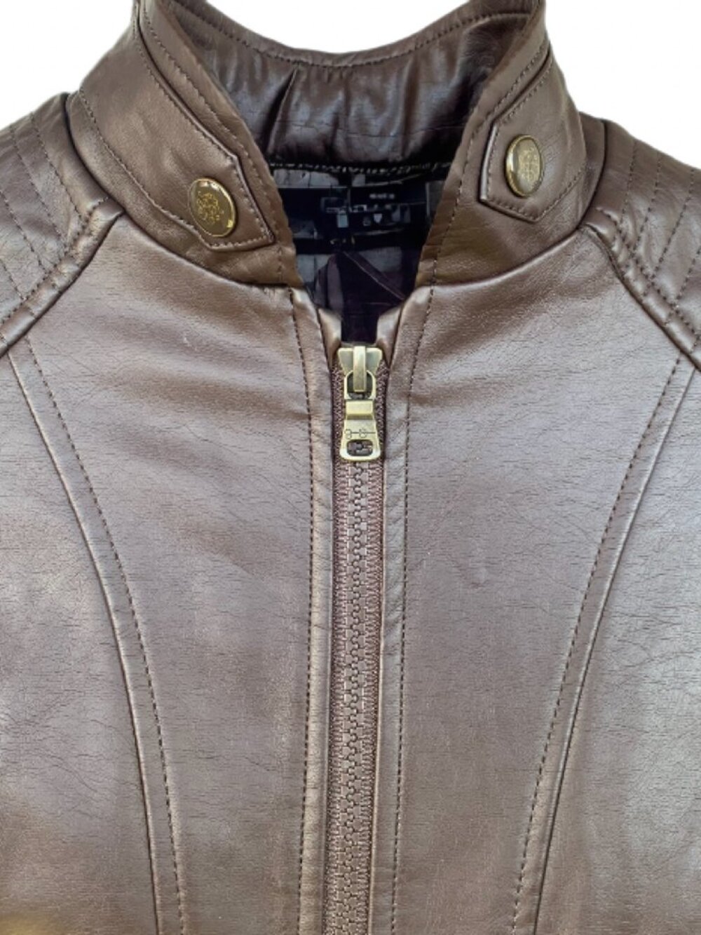 Jessica Simpson Zip Up Brown Faux Leather Jacket Size Medium